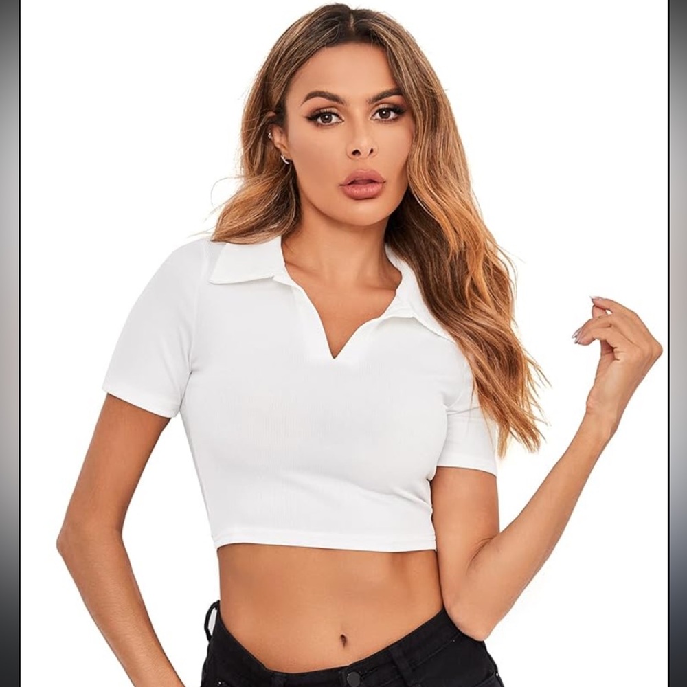 White collared crop top